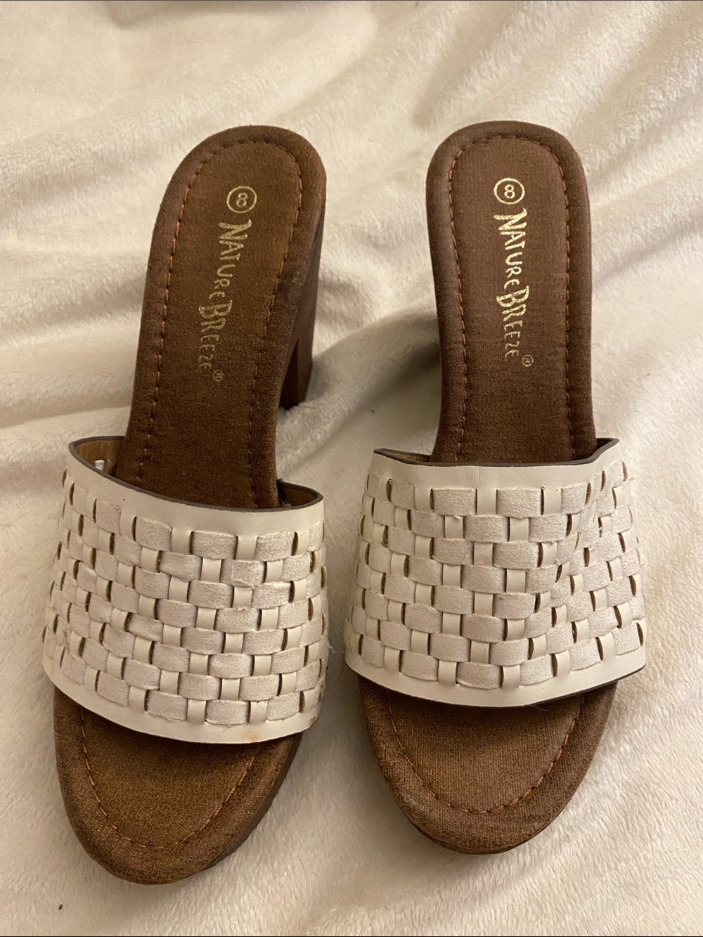 Nature Breeze white Woven Slide Mules